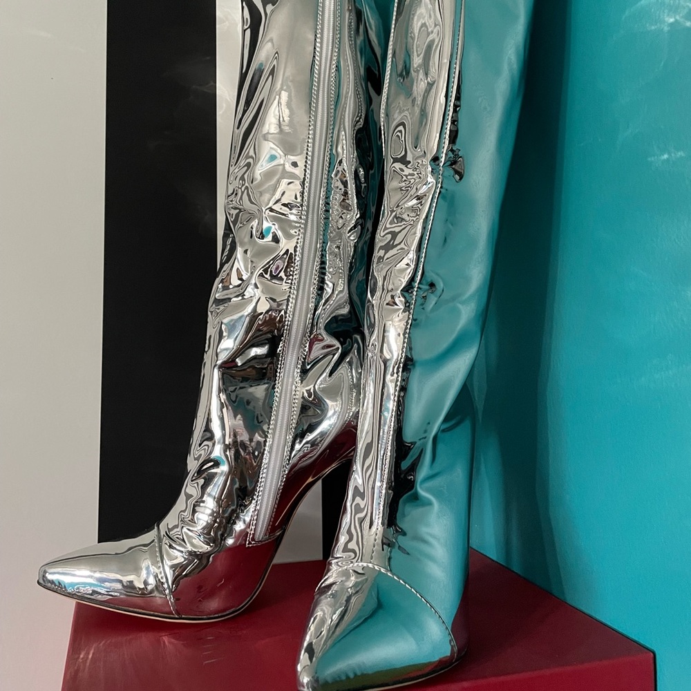 Silver tall boots